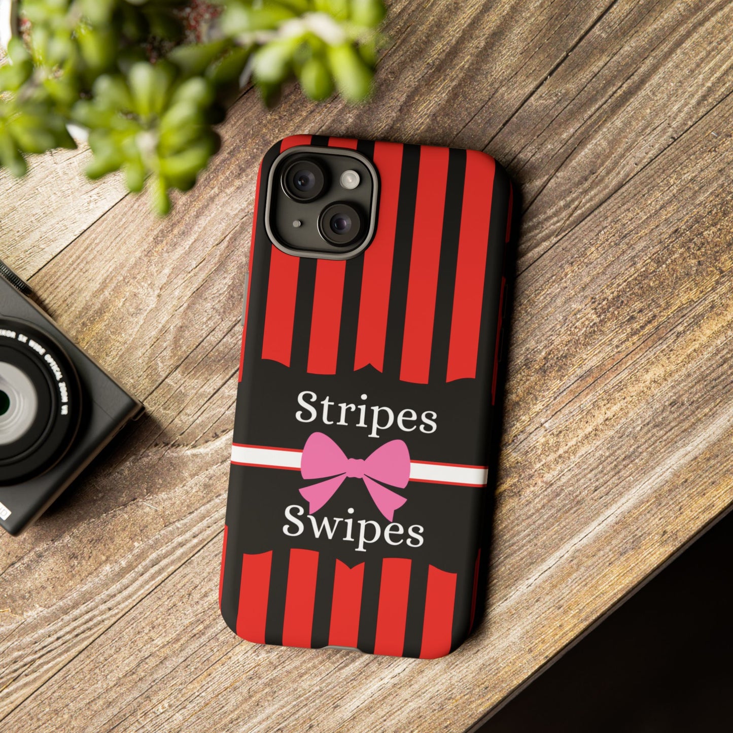 Phone Case iPhone 16/15/14 - Red/Black/White Stripes & Swipes Tough Case