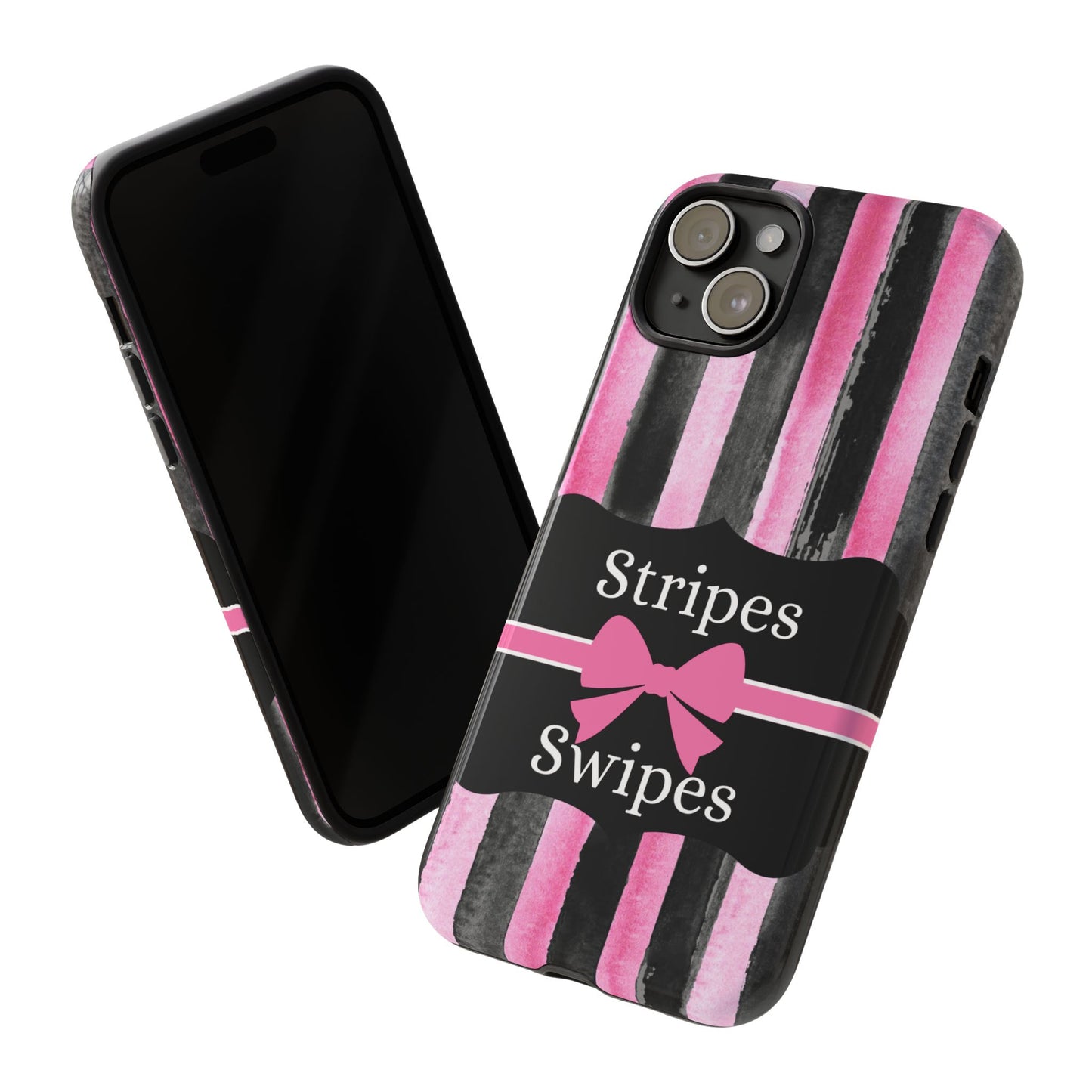 Phone Case iPhone 16/15/14 - Black/Pink Stripes & Swipes Tough Case