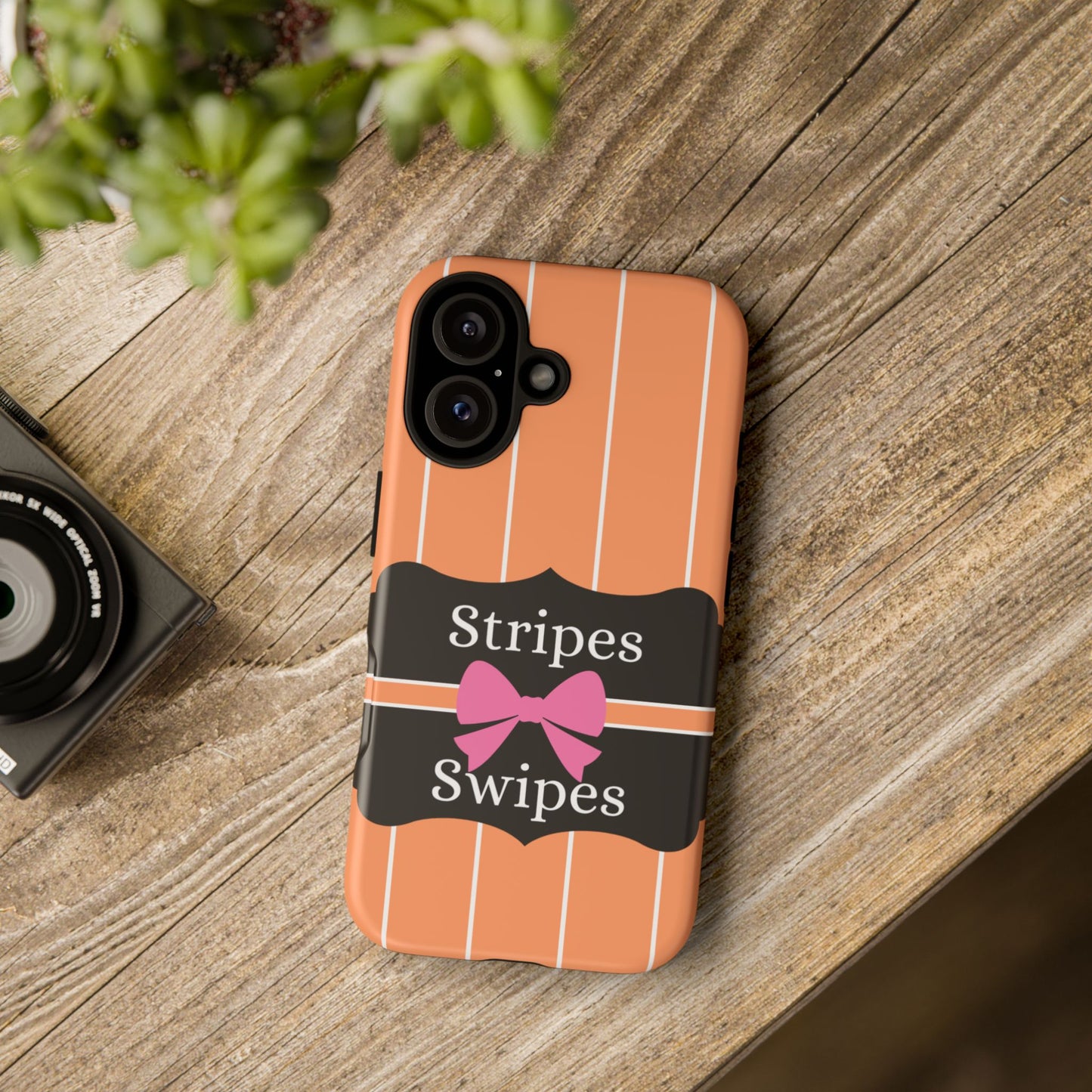 Phone Case iPhone 16/15/14 - Orange/White Stripes & Swipes Tough Case