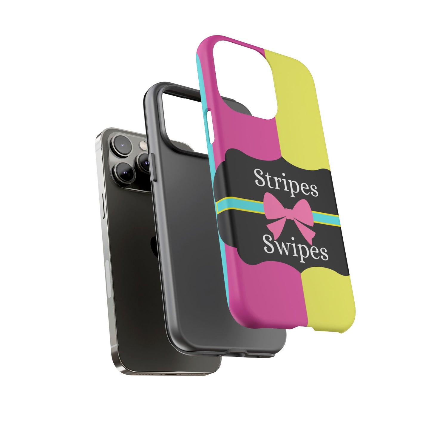 Phone Case iPhone 16/15/14 - Pink/Yellow Stripes & Swipes Tough Case