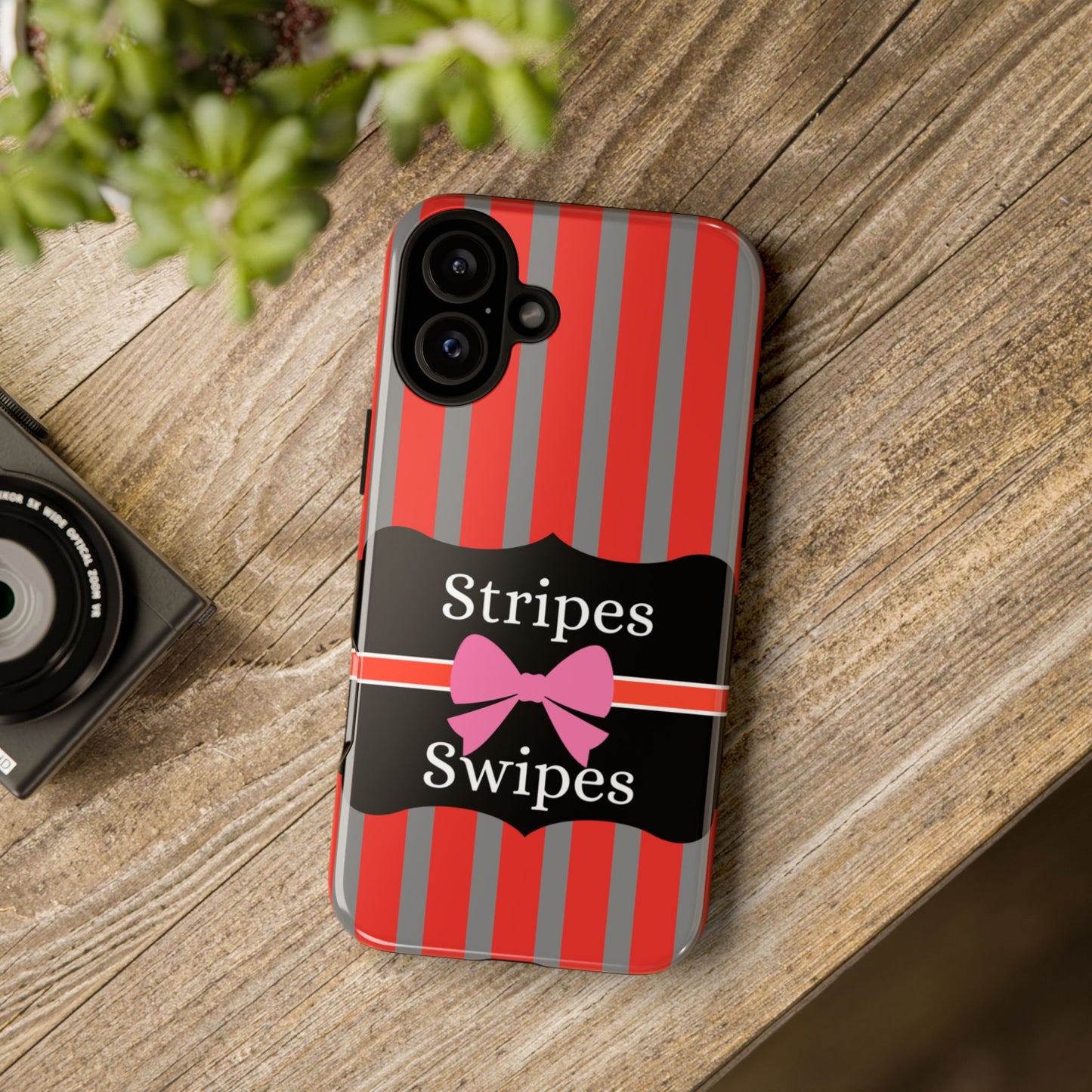 Phone Case iPhone 16/15/14 - Red/Gray Stripes & Swipes Tough Case