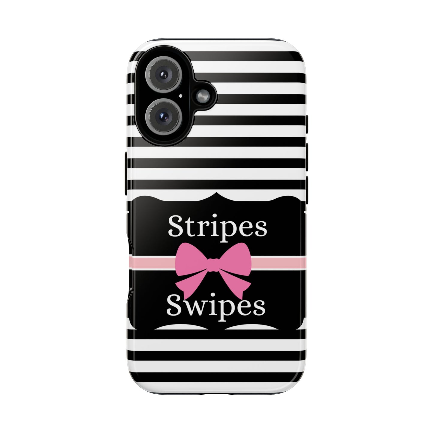 Phone Case iPhone 16/15/14 - Black/White/Pink Stripes & Swipes Tough Case