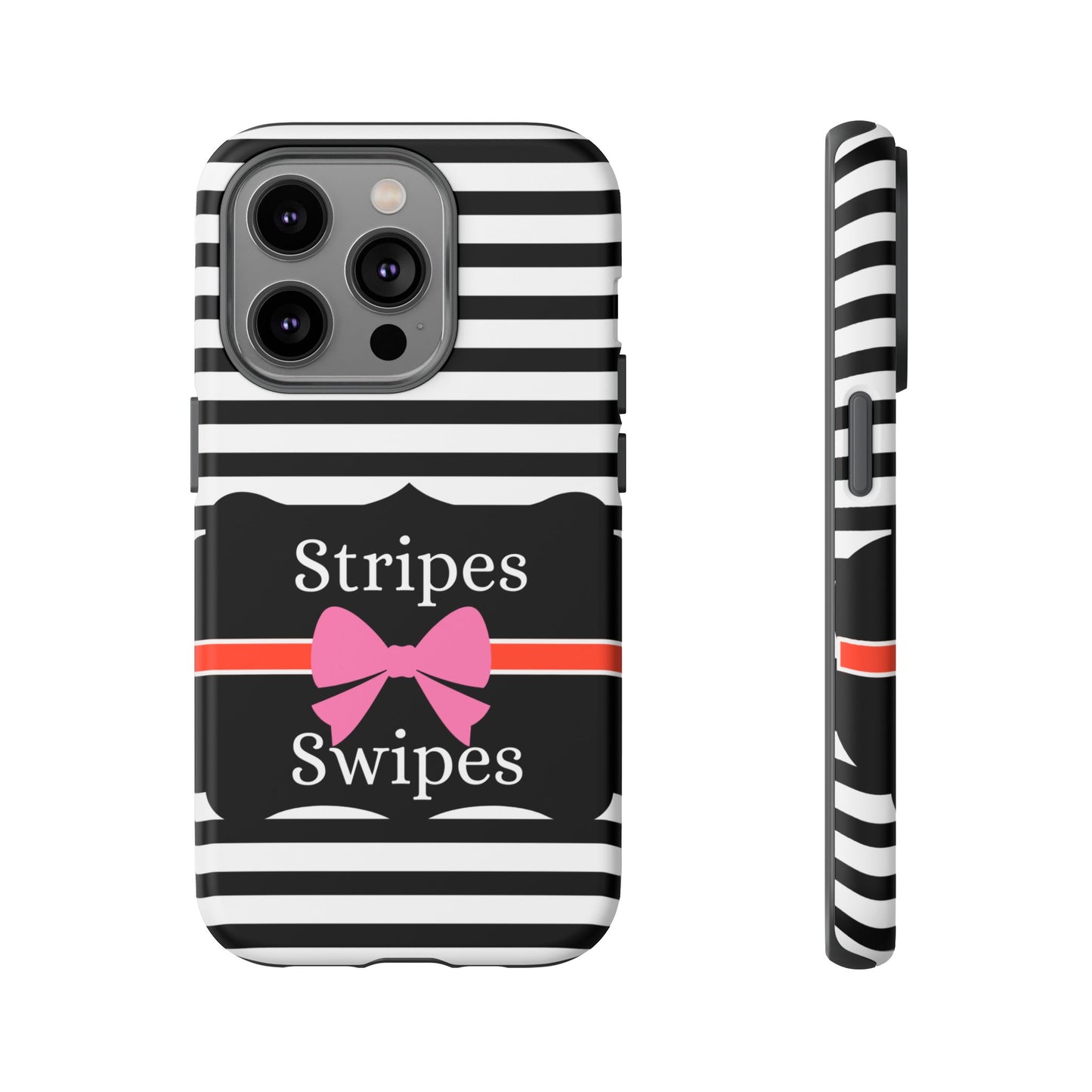 Phone Case iPhone 16/15/14 -Black/White/Red Stripes & Swipes Tough Case