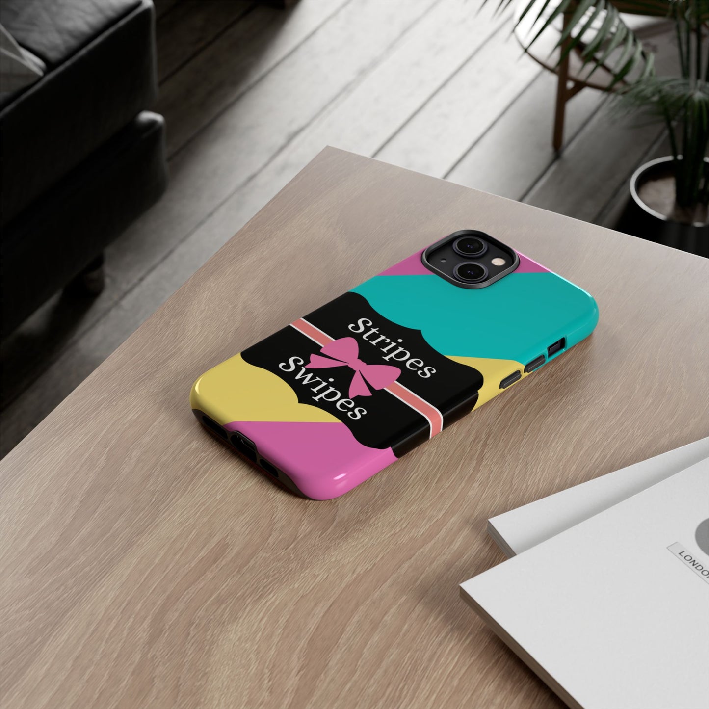 Phone Case iPhone 16/15/14 - Cotton Candy Stripes & Swipes Tough Case