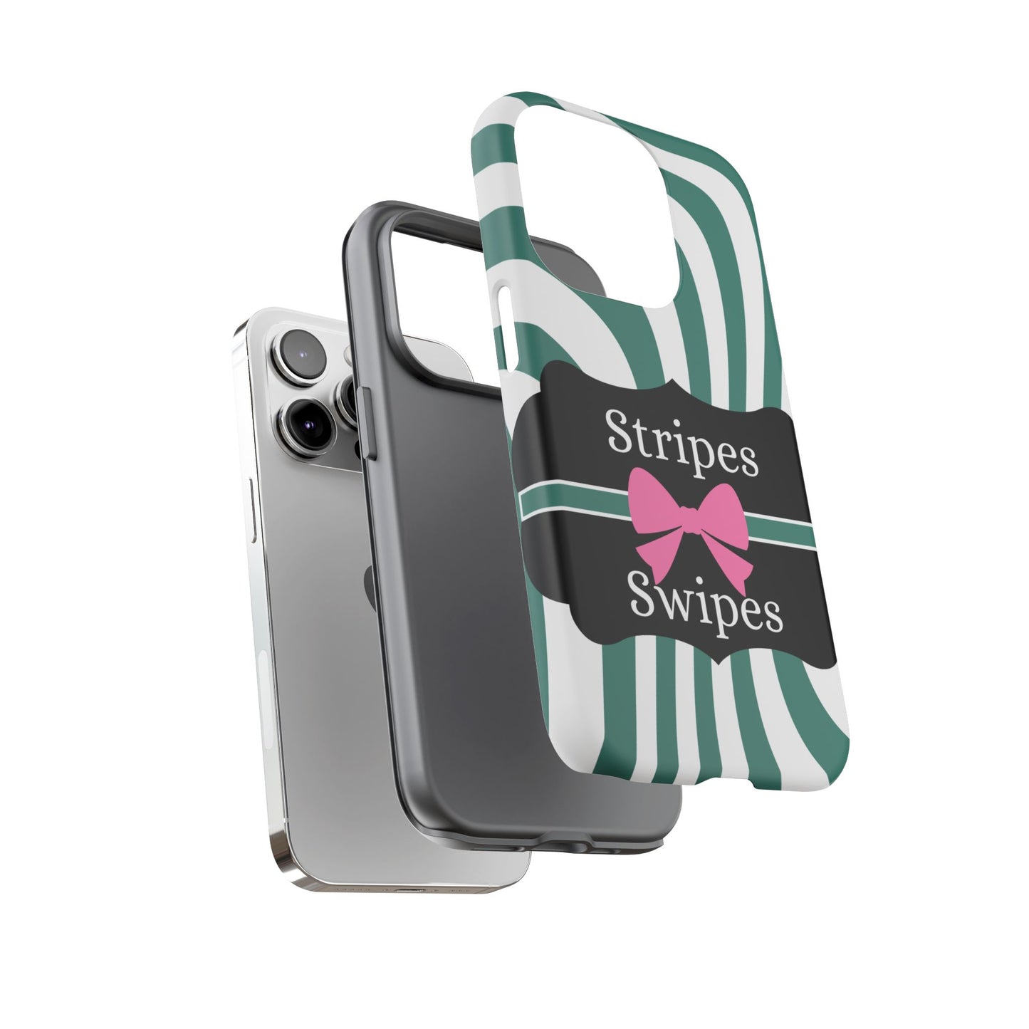 Phone Case iPhone 16/15/14 - Wavy Green/White Stripes & Swipes Tough Case