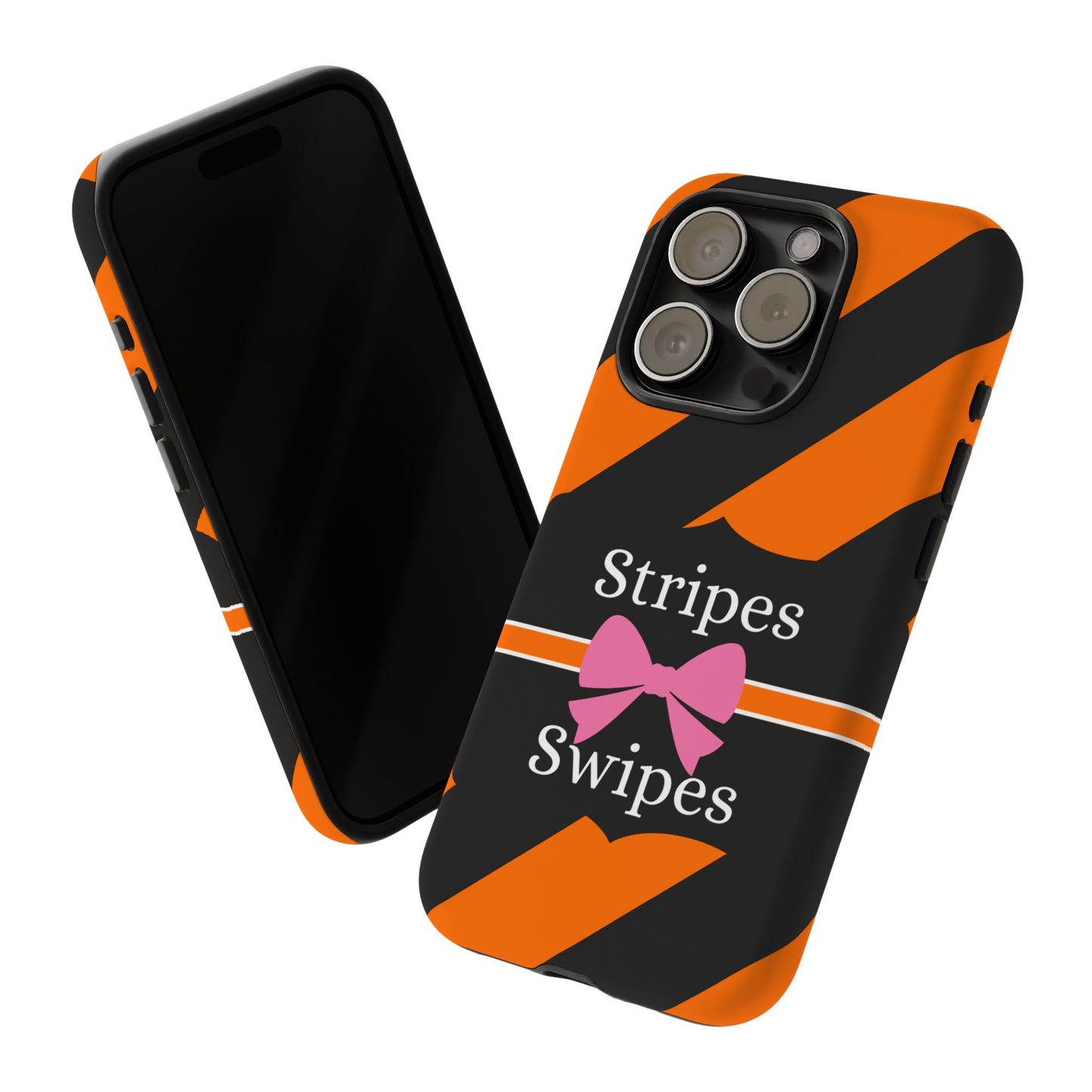 Phone Case iPhone 16/15/14 - Orange/Black Stripes & Swipes Tough Case