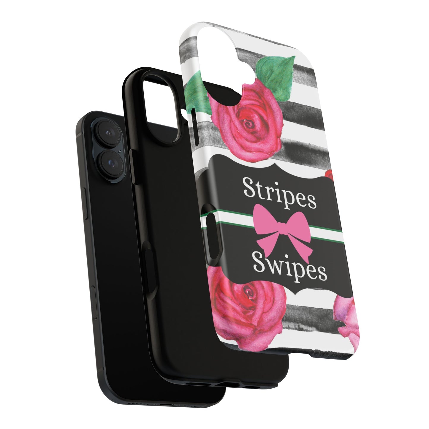 Phone Case iPhone 16/15/14 - Black/White Rose Stripes & Swipes Tough Case