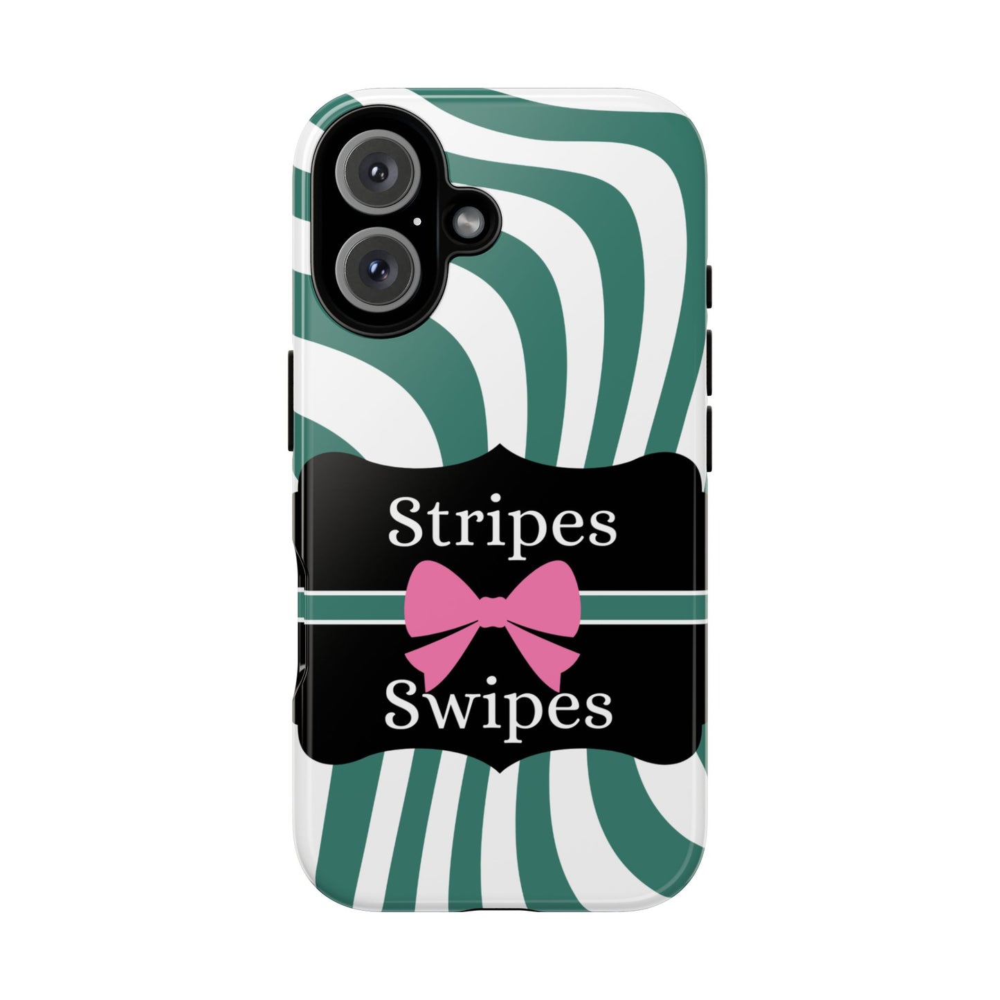 Phone Case iPhone 16/15/14 - Wavy Green/White Stripes & Swipes Tough Case