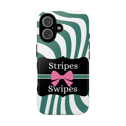 Phone Case iPhone 16/15/14 - Wavy Green/White Stripes & Swipes Tough Case