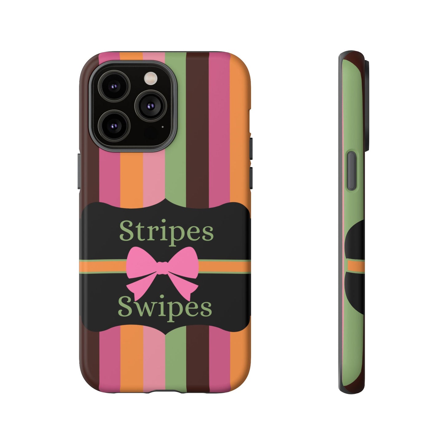 Phone Case iPhone 16/15/14 - Brown/Green Stripes & Swipes Tough Case