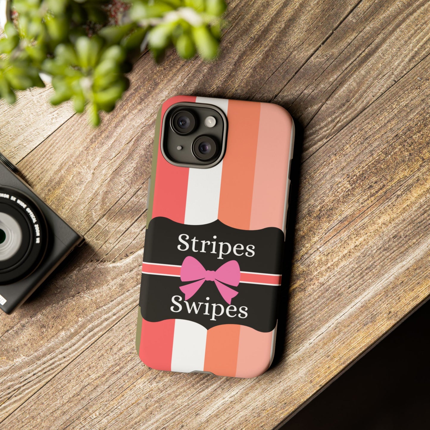 Phone Case iPhone 16/15/14 - Peachy Stripes & Swipes Tough Case