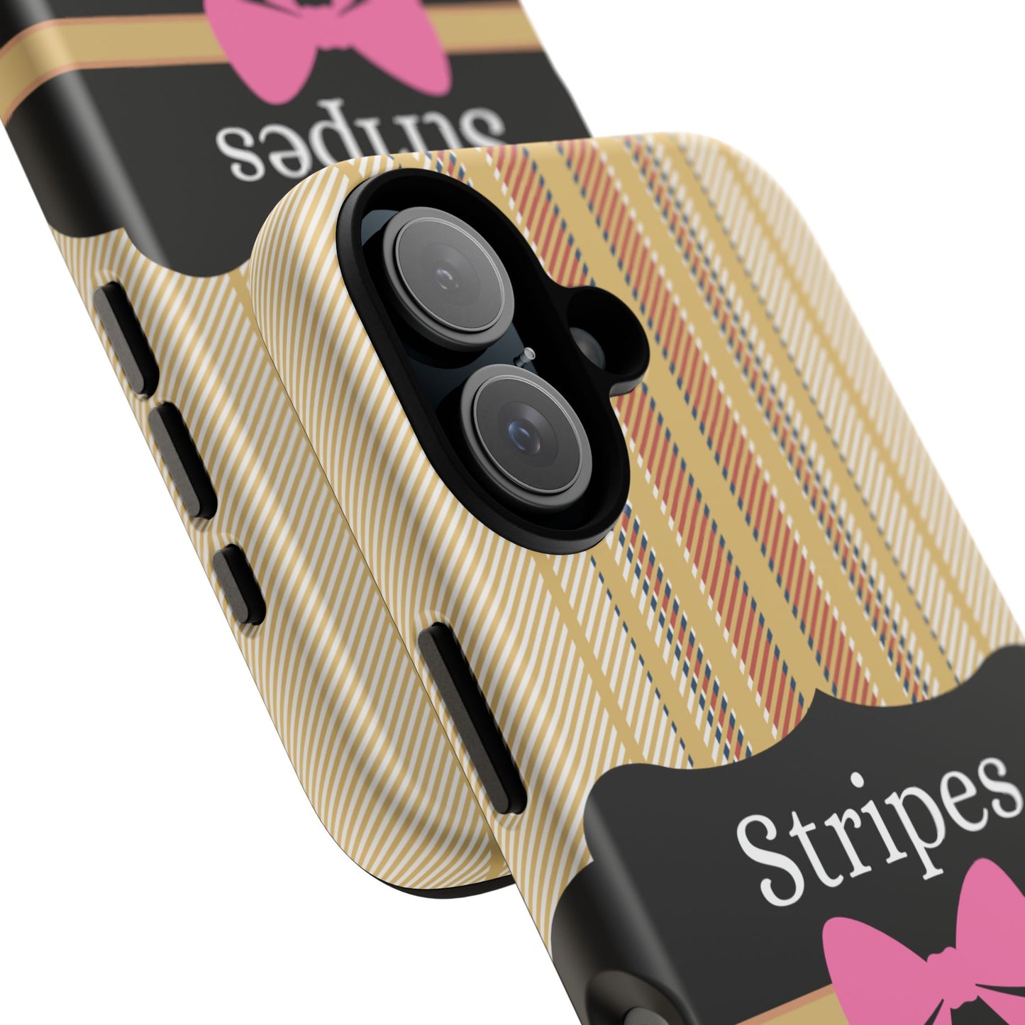 Phone Case iPhone 16/15/14 - Beige/Micro Stripes & Swipes Tough Case