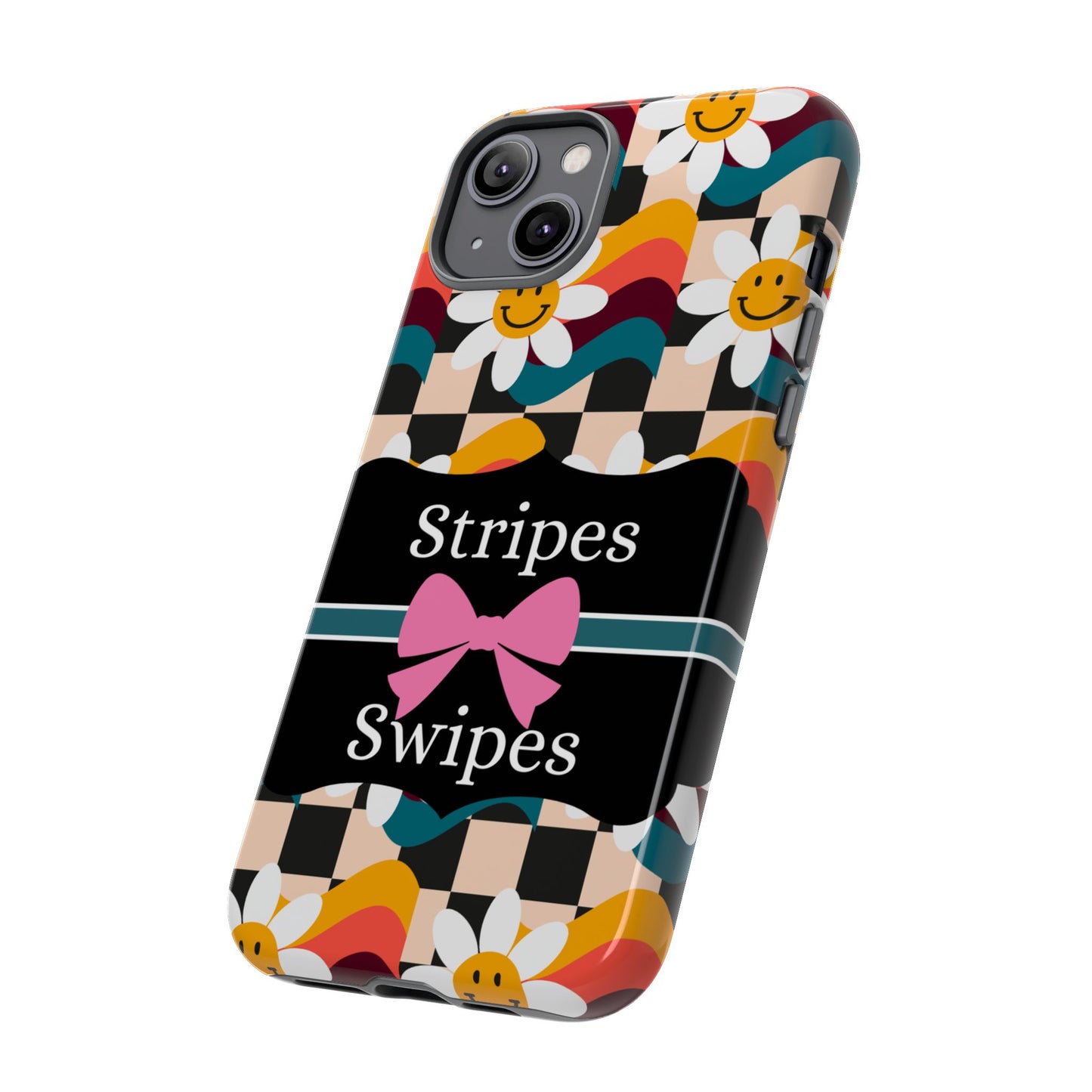 Phone Case iPhone 16/15/14 - Smiley Faces Stripes & Swipes Tough Case