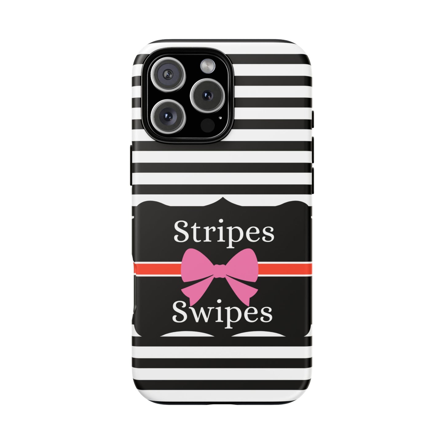 Phone Case iPhone 16/15/14 -Black/White/Red Stripes & Swipes Tough Case