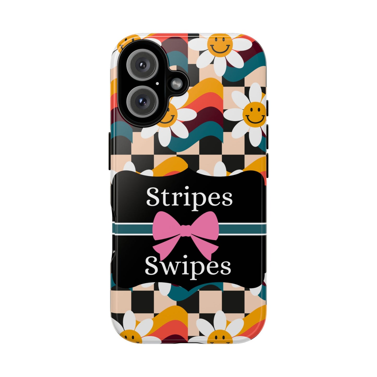 Phone Case iPhone 16/15/14 - Smiley Faces Stripes & Swipes Tough Case