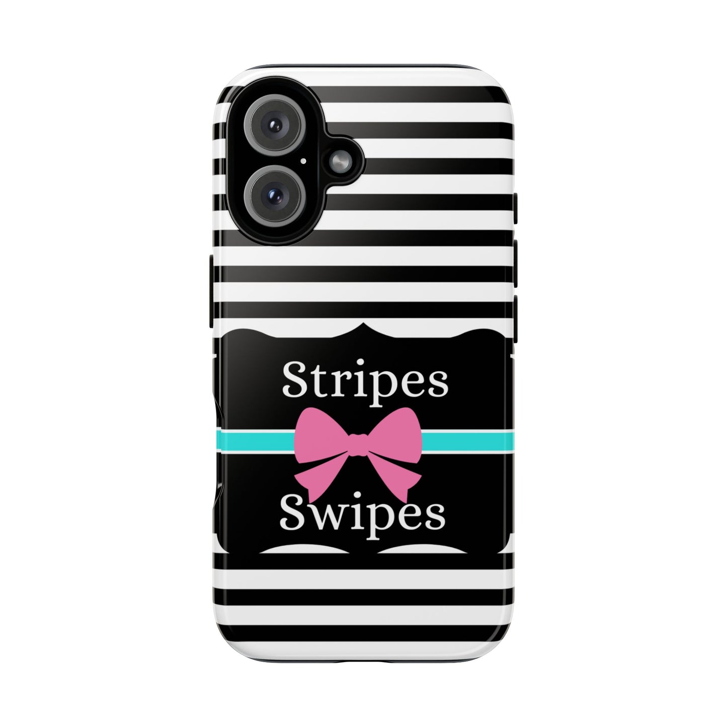 Phone Case iPhone 16/15/14 - Black/White/Blue Stripes & Swipes Tough Case