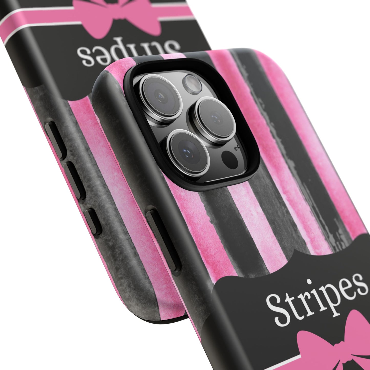 Phone Case iPhone 16/15/14 - Black/Pink Stripes & Swipes Tough Case