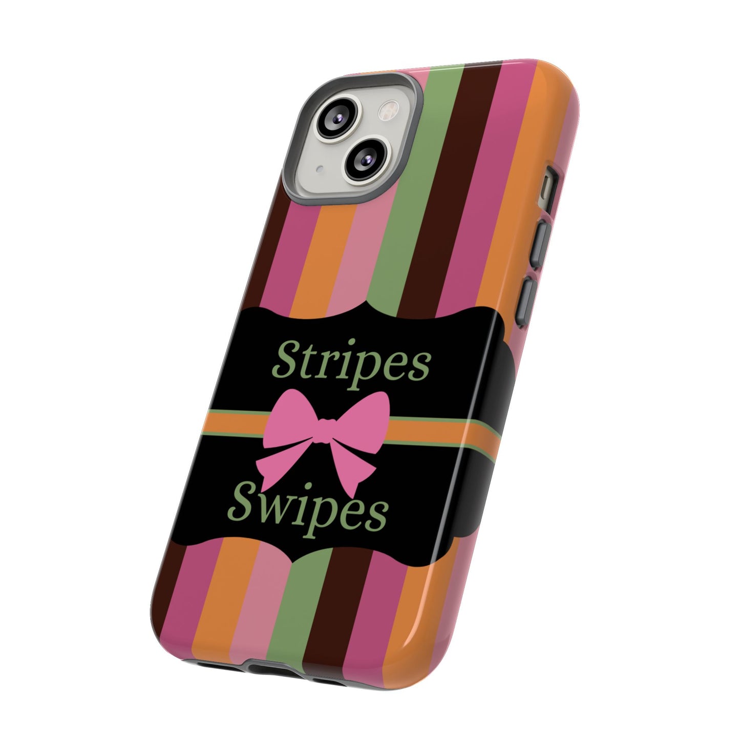 Phone Case iPhone 16/15/14 - Brown/Green Stripes & Swipes Tough Case