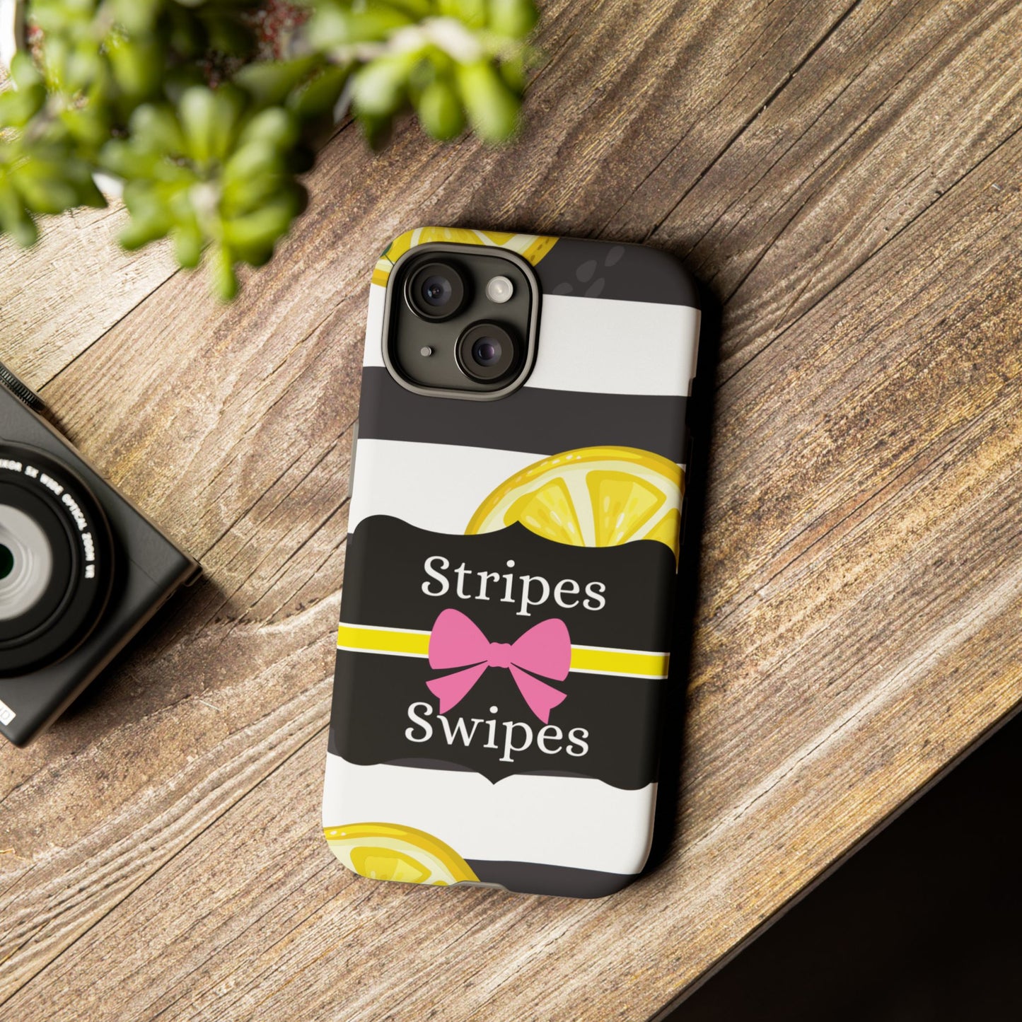 Phone Case iPhone 16/15/14 - Lemony Stripes & Swipes Tough Case