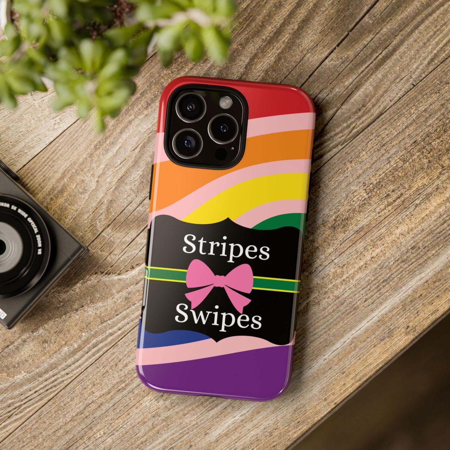 Phone Case iPhone 16/15/14 - Wavy Vivid/Pink Stripes & Swipes Tough Case