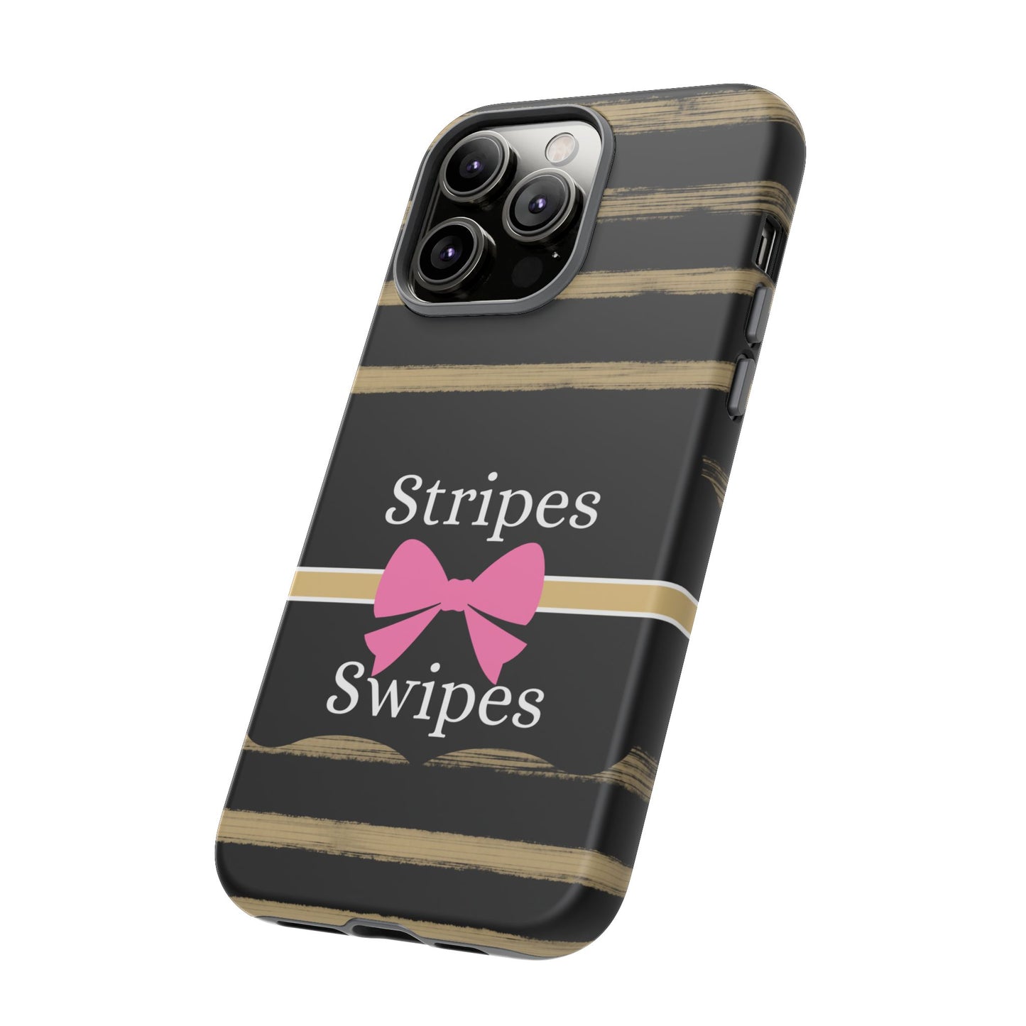 Phone Case iPhone 16/15/14 - Black/Beige Stripes & Swipes Tough Case