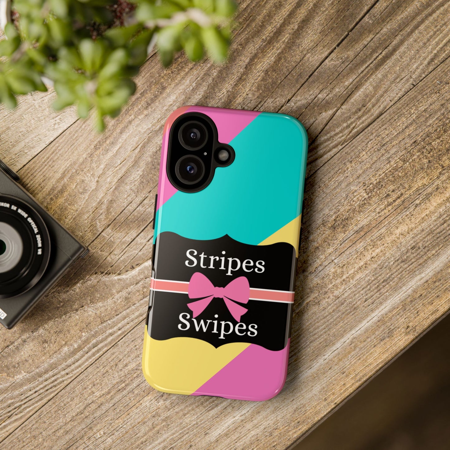 Phone Case iPhone 16/15/14 - Cotton Candy Stripes & Swipes Tough Case