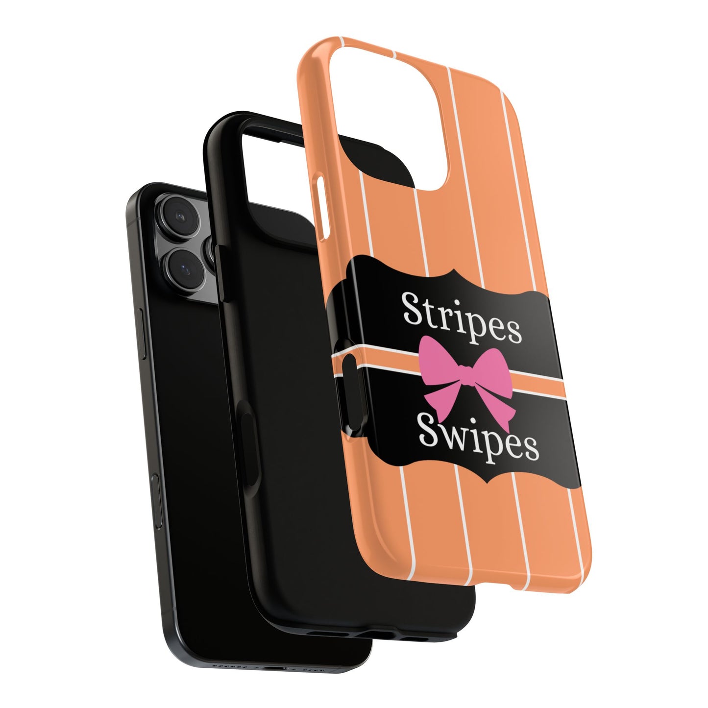 Phone Case iPhone 16/15/14 - Orange/White Stripes & Swipes Tough Case