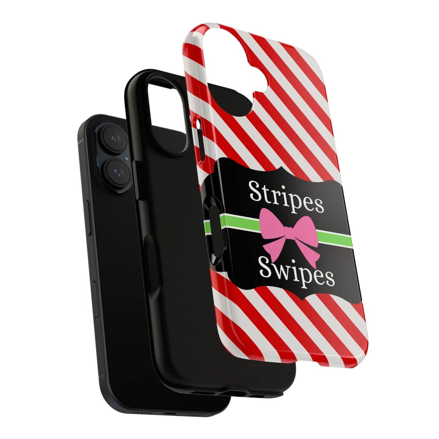 Phone Case iPhone 16/15/14 - Diagonal Red/White Stripes & Swipes Tough Case