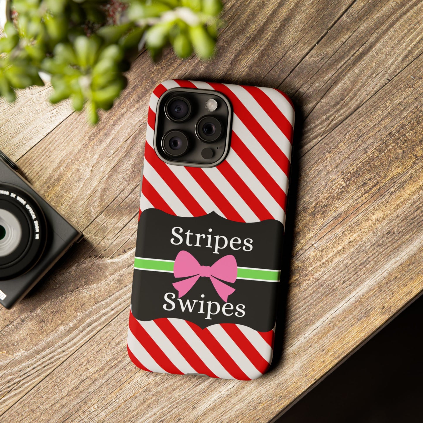 Phone Case iPhone 16/15/14 - Diagonal Red/White Stripes & Swipes Tough Case