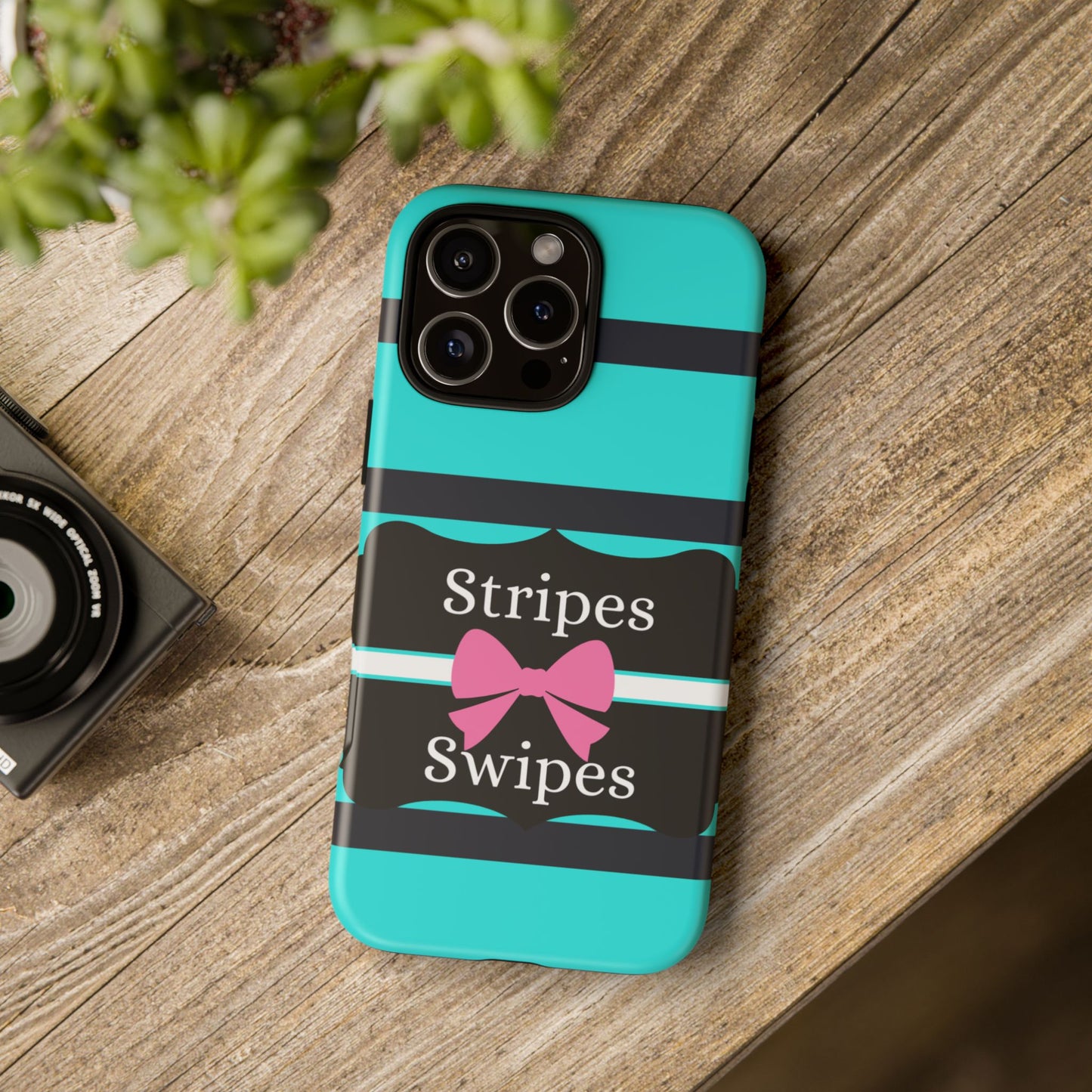 Phone Case iPhone 16/15/14 - Blue/Black Stripes & Swipes Tough Case