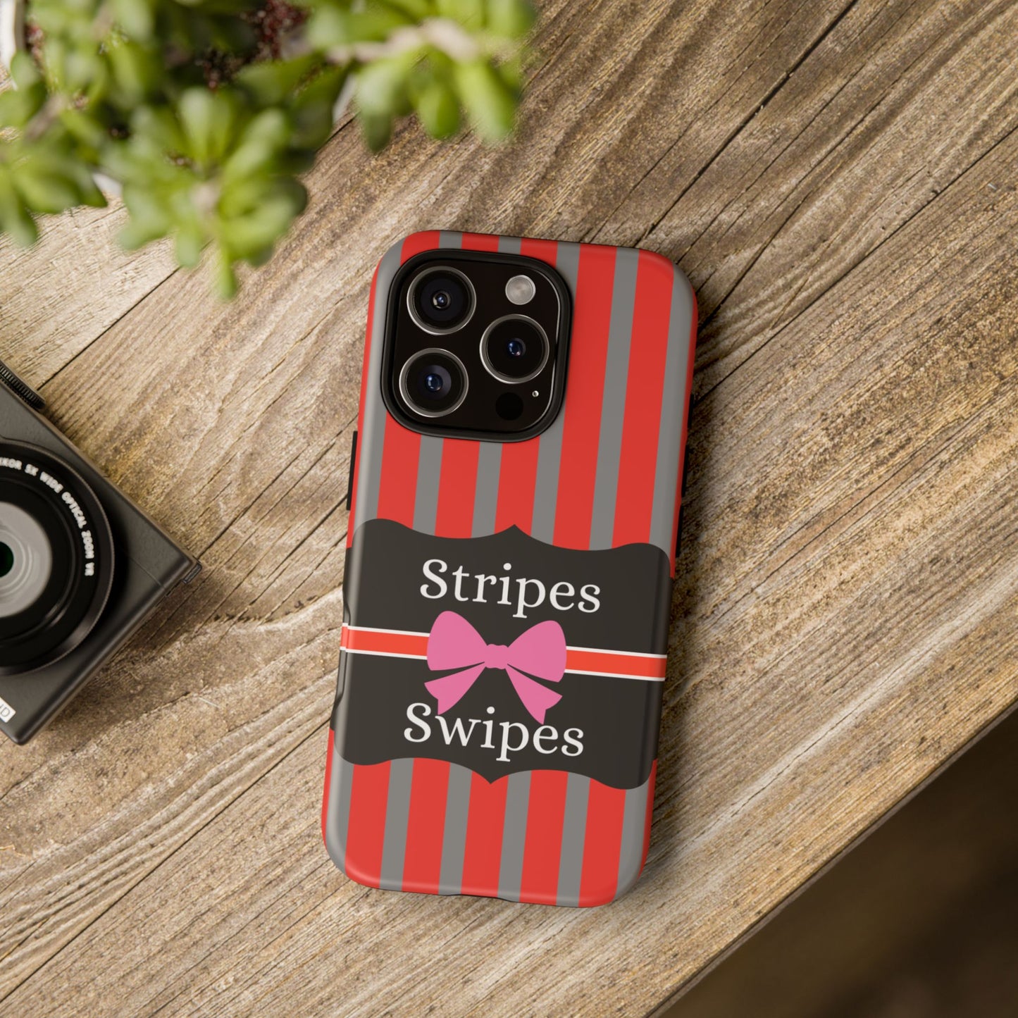 Phone Case iPhone 16/15/14 - Red/Gray Stripes & Swipes Tough Case