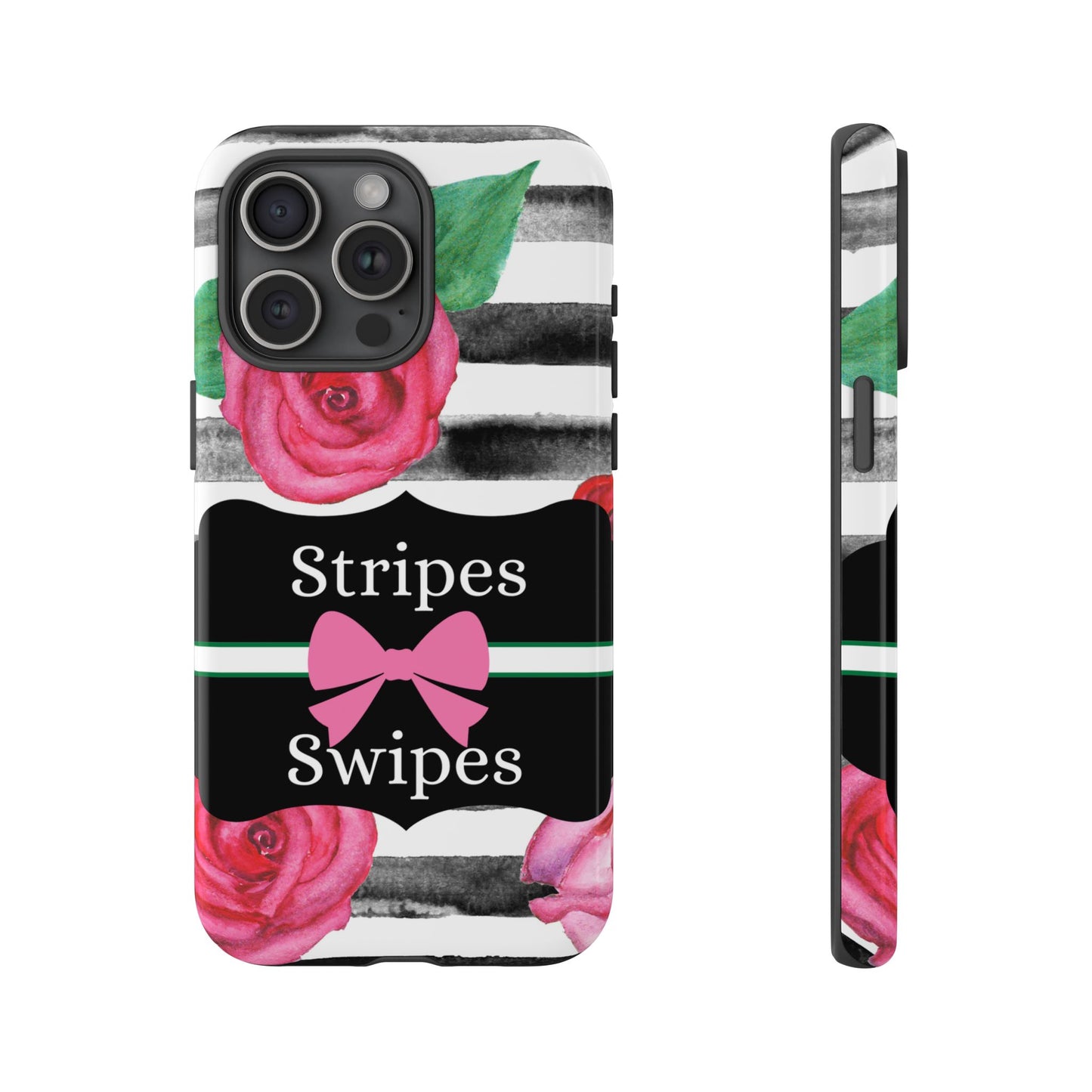 Phone Case iPhone 16/15/14 - Black/White Rose Stripes & Swipes Tough Case