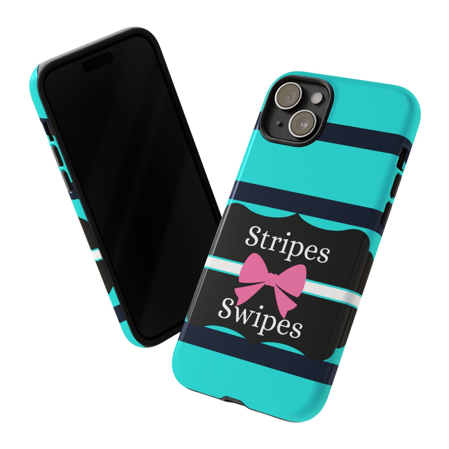 Phone Case iPhone 16/15/14 - Blue/Black Stripes & Swipes Tough Case