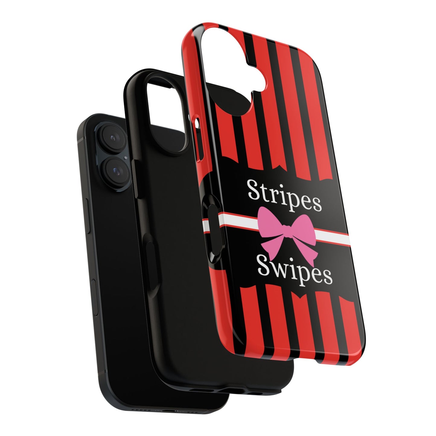 Phone Case iPhone 16/15/14 - Red/Black/White Stripes & Swipes Tough Case