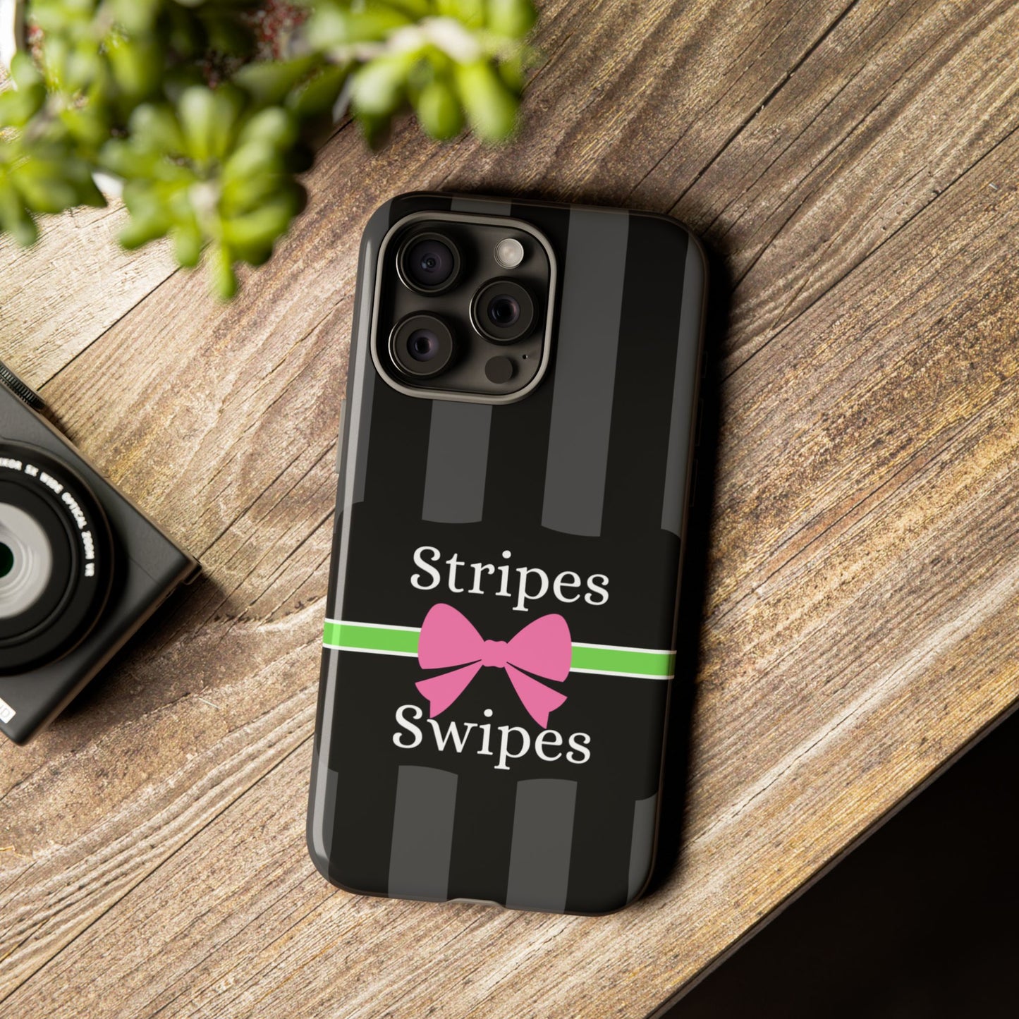 Phone Case iPhone 16/15/14 - Black/Gray/Pink Stripes & Swipes Tough Case