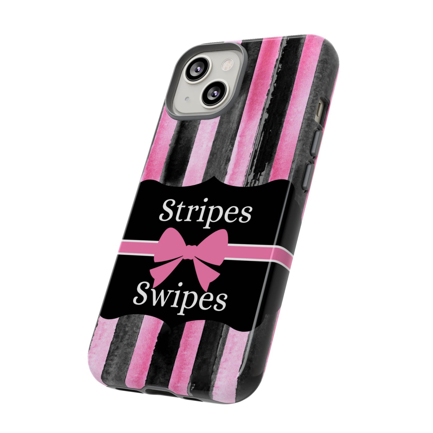 Phone Case iPhone 16/15/14 - Black/Pink Stripes & Swipes Tough Case