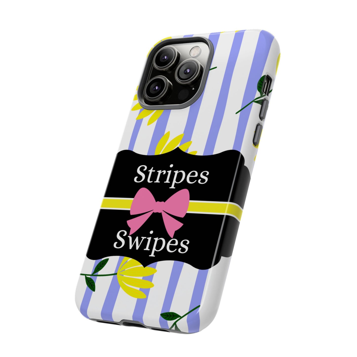 Phone Case iPhone 16/15/14 - Blue/White Yellow Stripes & Swipes Tough Case