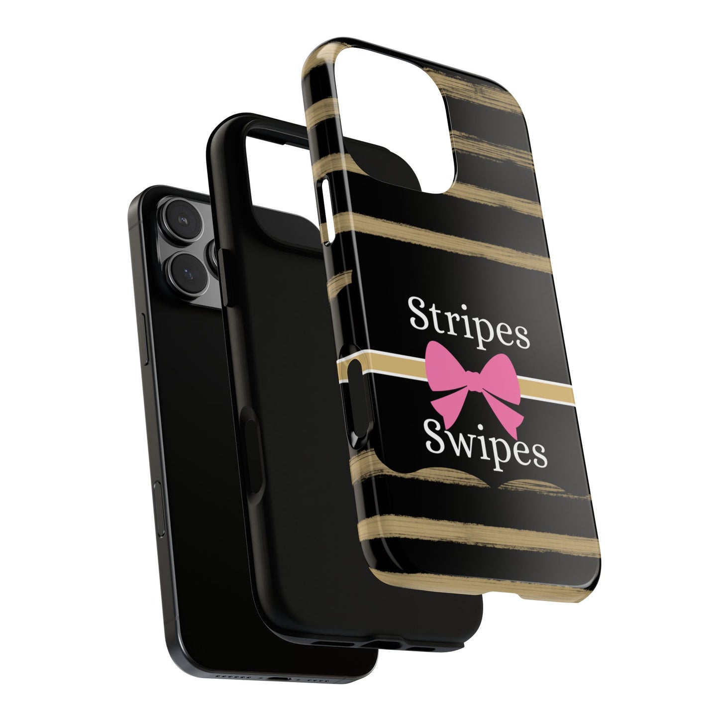 Phone Case iPhone 16/15/14 - Black/Beige Stripes & Swipes Tough Case