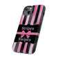 Phone Case iPhone 16/15/14 - Black/Pink Stripes & Swipes Tough Case