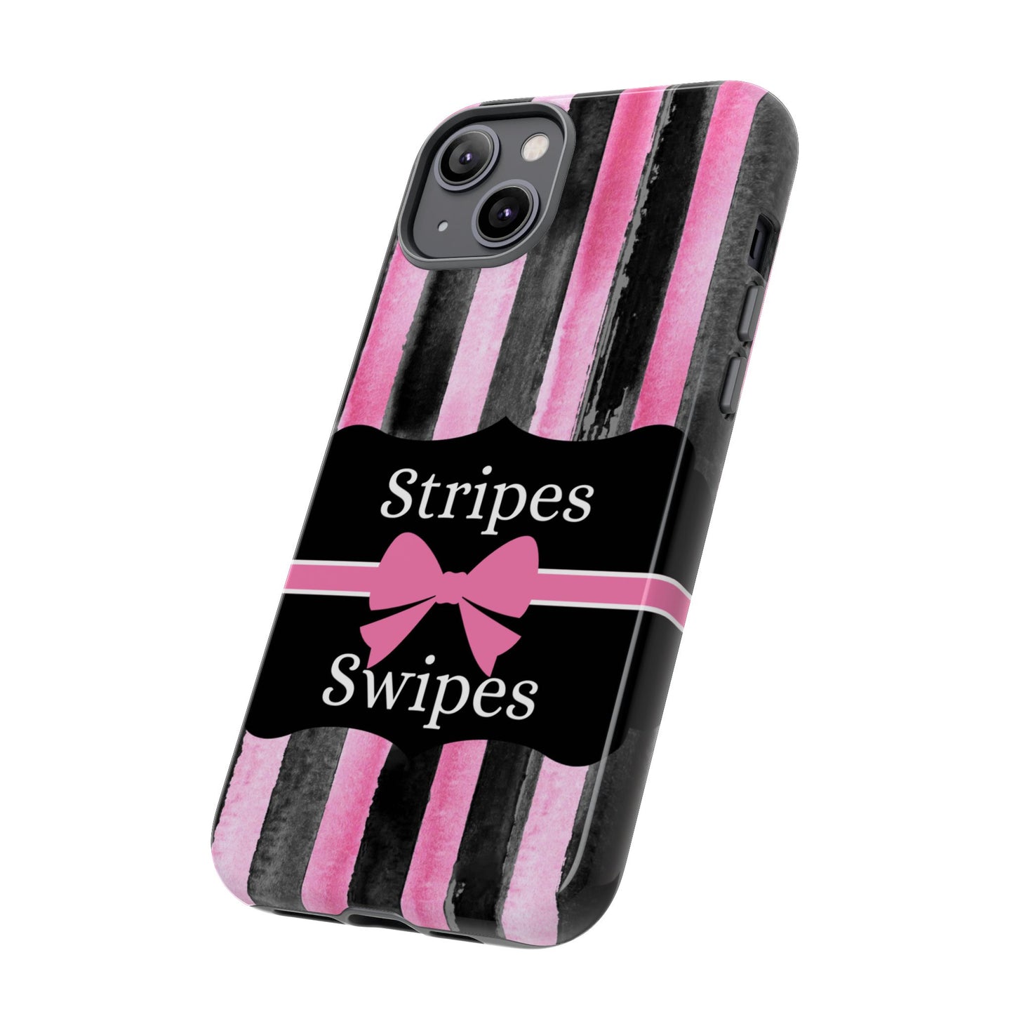 Phone Case iPhone 16/15/14 - Black/Pink Stripes & Swipes Tough Case