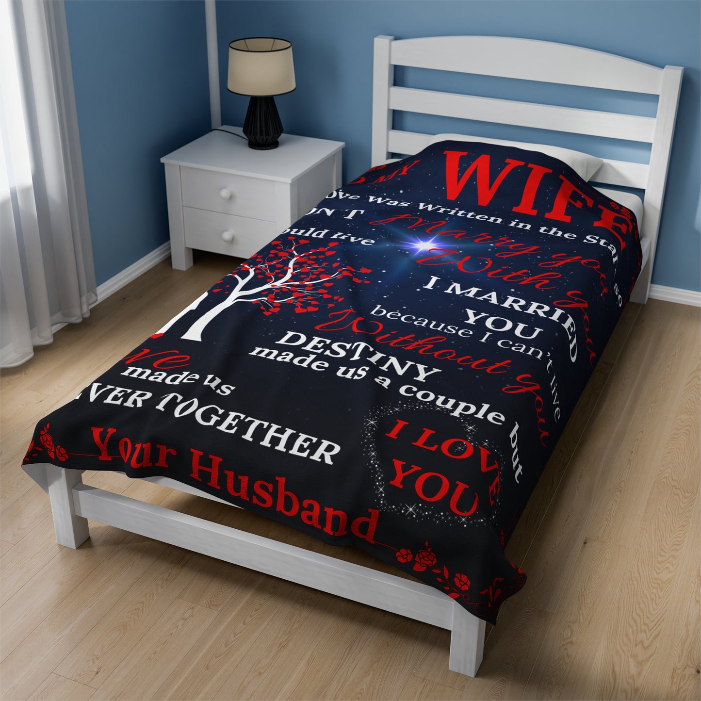 To My Wife Why I Married You - Red Velveteen Plush Blanket Blue/Black