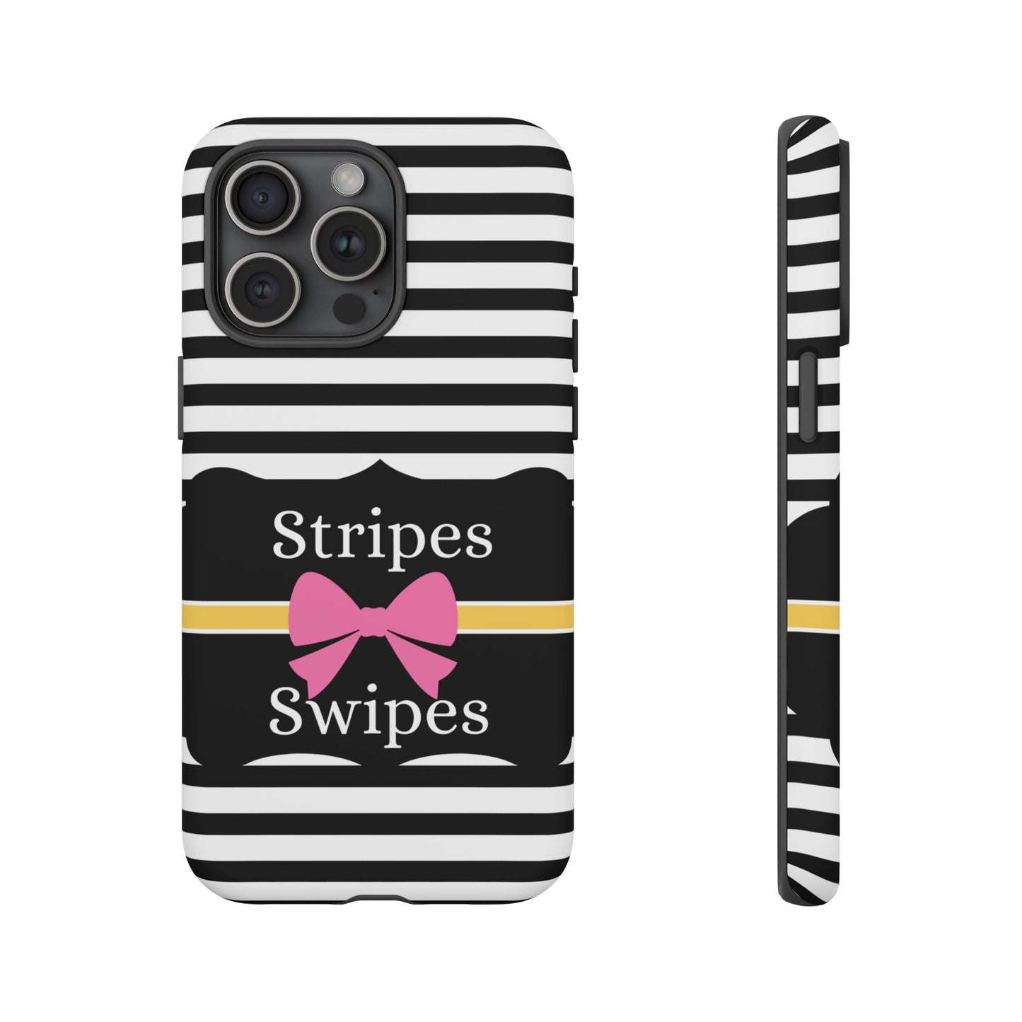 Phone Case iPhone 16/15/14 - Black/White/Yellow Stripes & Swipes Tough Case