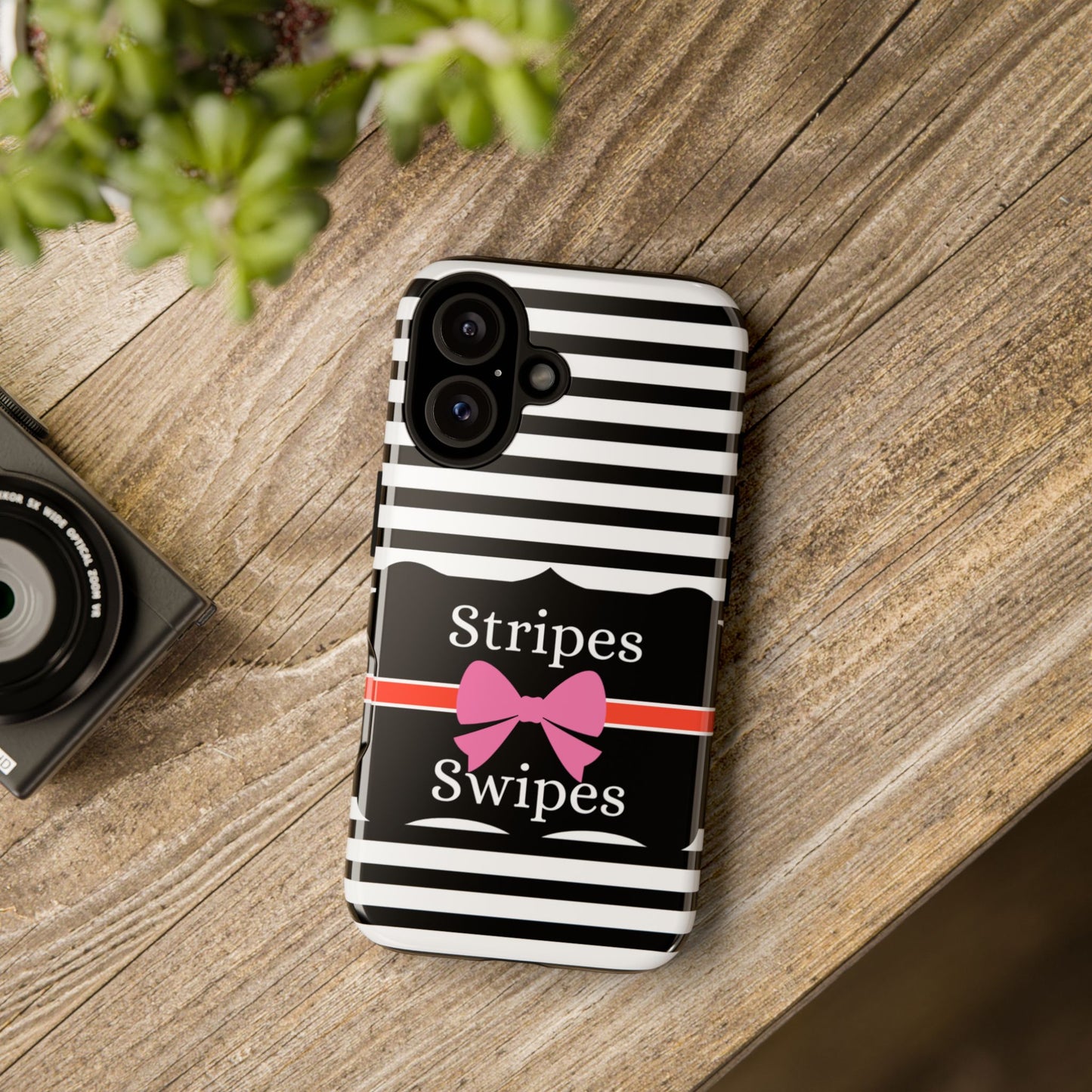 Phone Case iPhone 16/15/14 -Black/White/Red Stripes & Swipes Tough Case