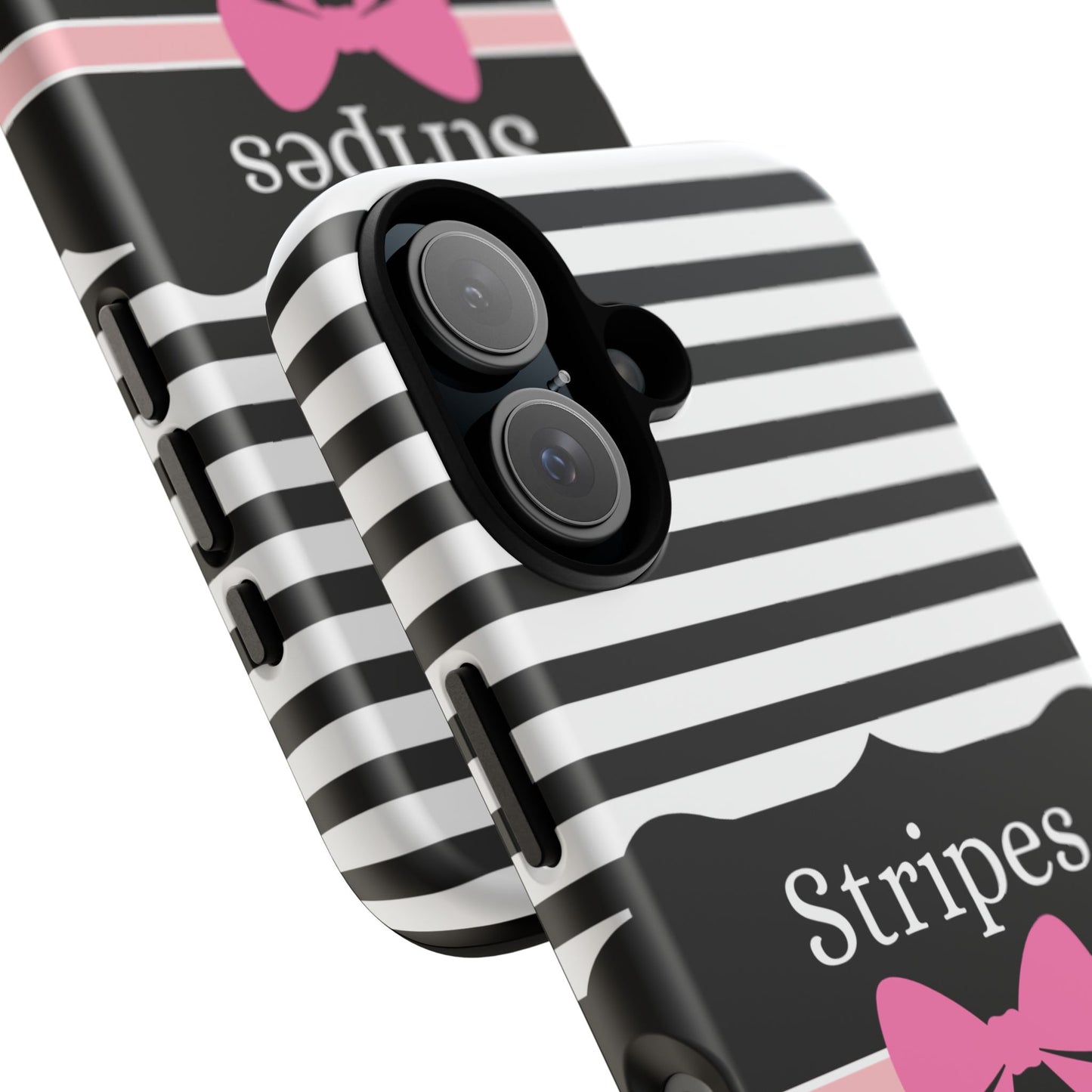 Phone Case iPhone 16/15/14 - Black/White/Pink Stripes & Swipes Tough Case