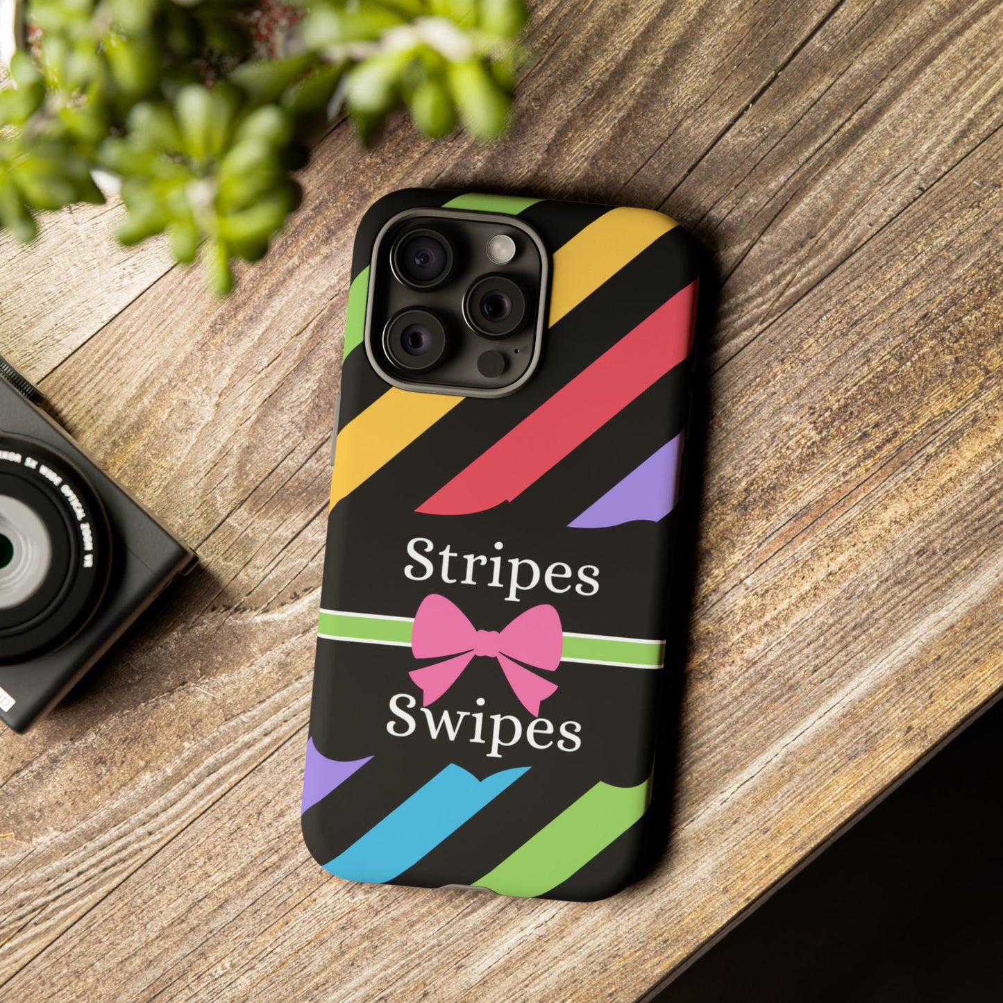 Phone Case iPhone 16/15/14 - Diagonal Vivid Black Stripes & Swipes Tough Case