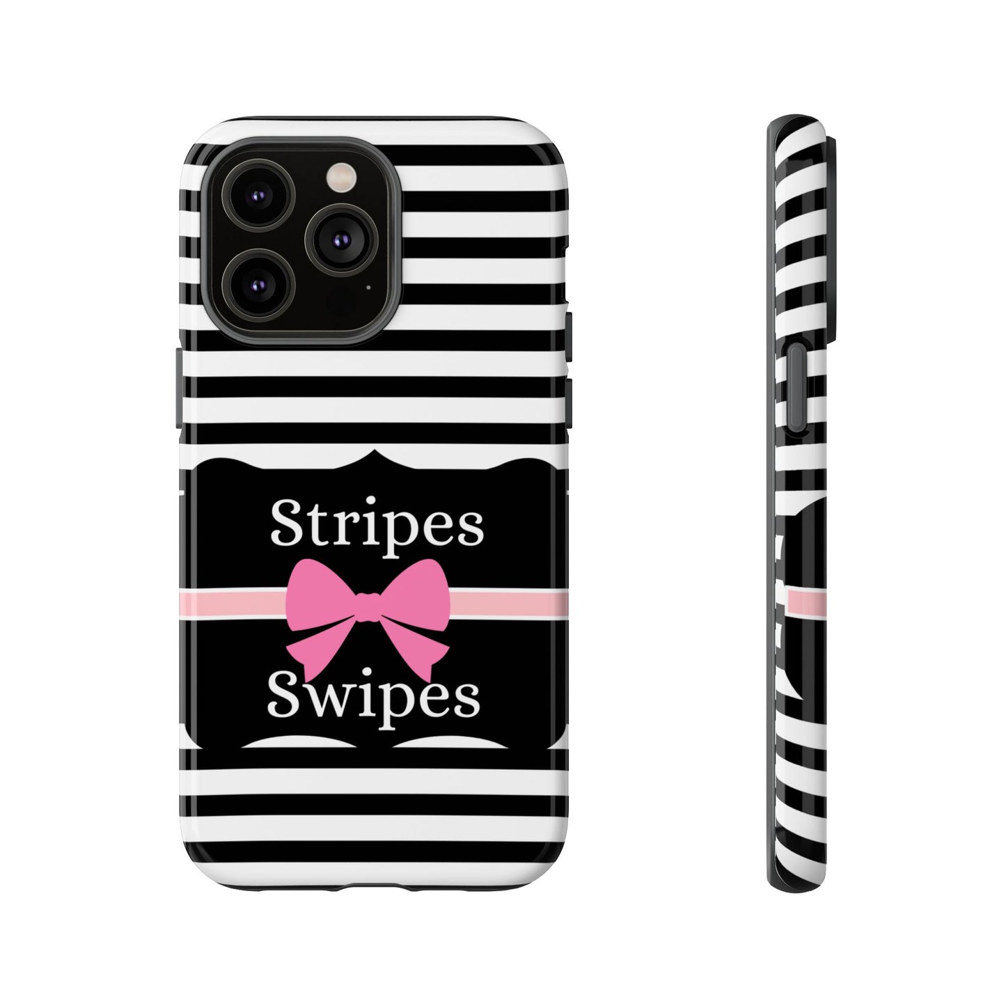 Phone Case iPhone 16/15/14 - Black/White/Pink Stripes & Swipes Tough Case