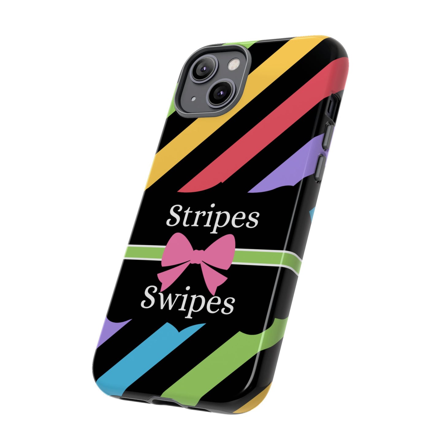 Phone Case iPhone 16/15/14 - Diagonal Vivid Black Stripes & Swipes Tough Case