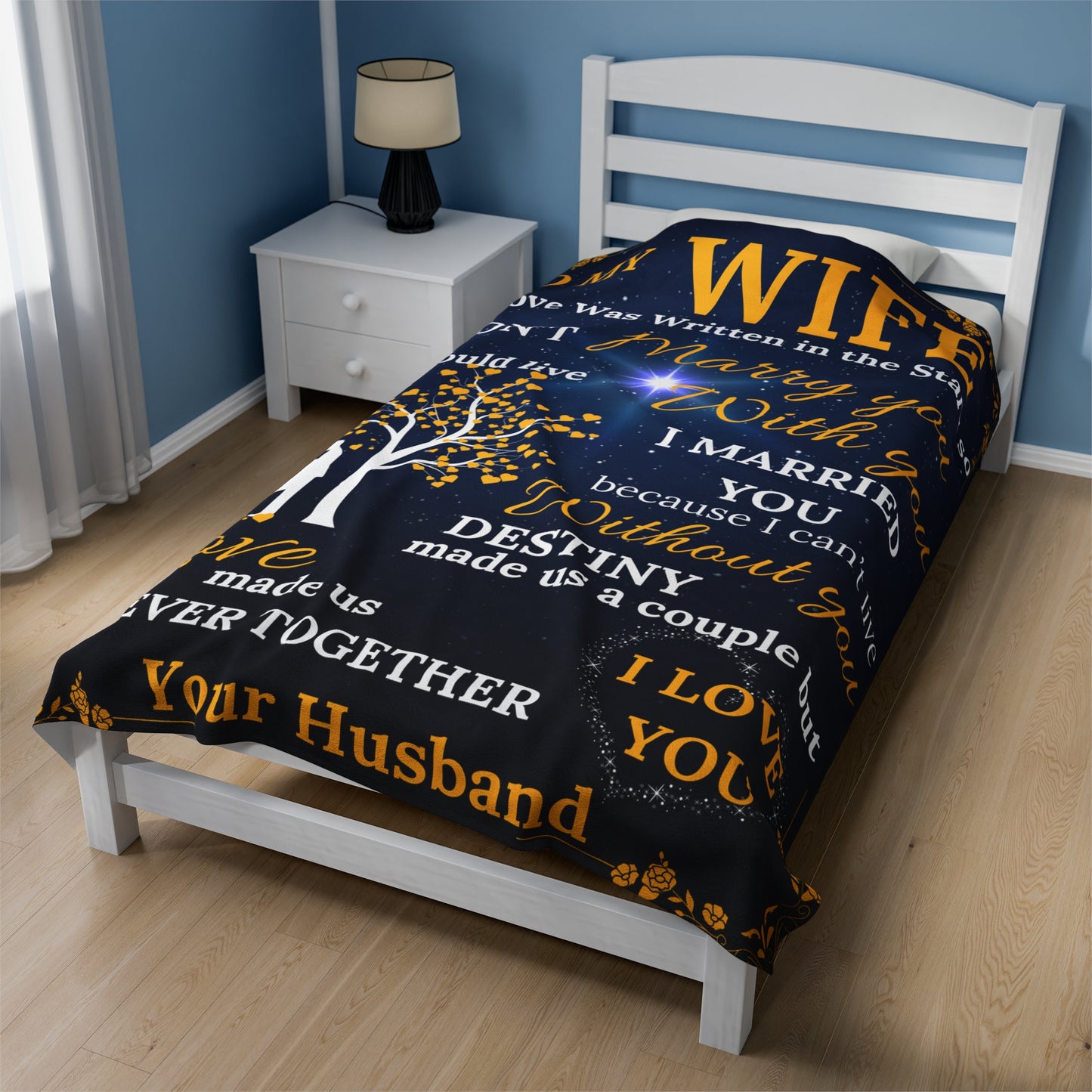 To My Wife Why I Married You - Gold Velveteen Plush Blanket Blue/Black