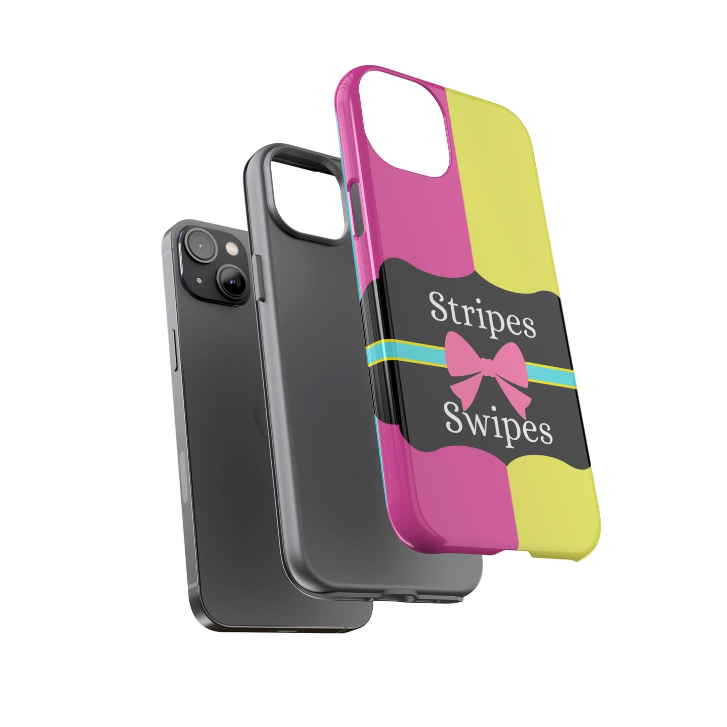 Phone Case iPhone 16/15/14 - Pink/Yellow Stripes & Swipes Tough Case