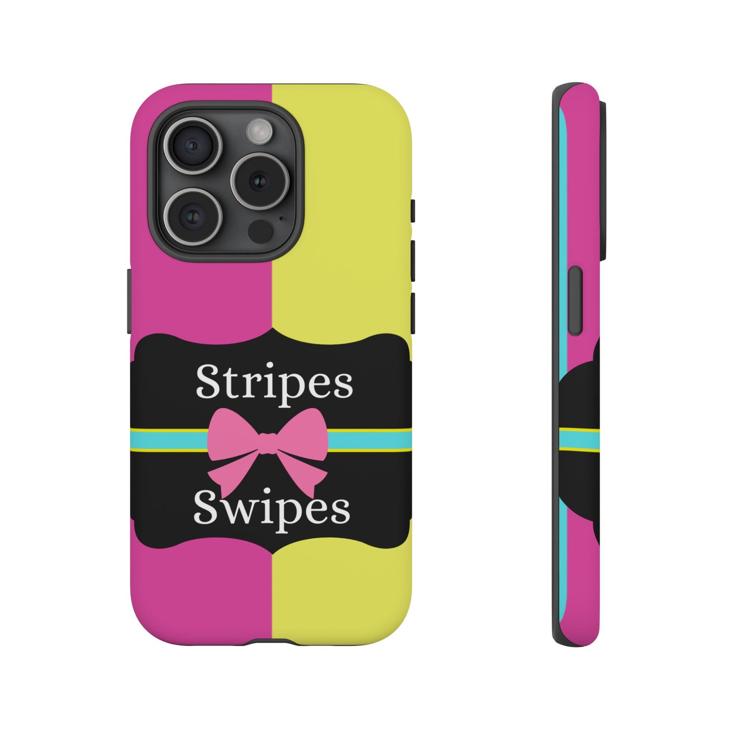 Phone Case iPhone 16/15/14 - Pink/Yellow Stripes & Swipes Tough Case